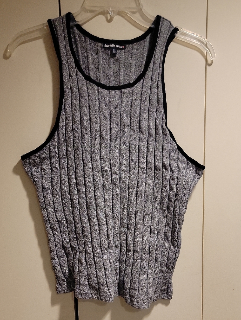 Charlotte Russe Heather Gray Ribbed Tank with Black Trim